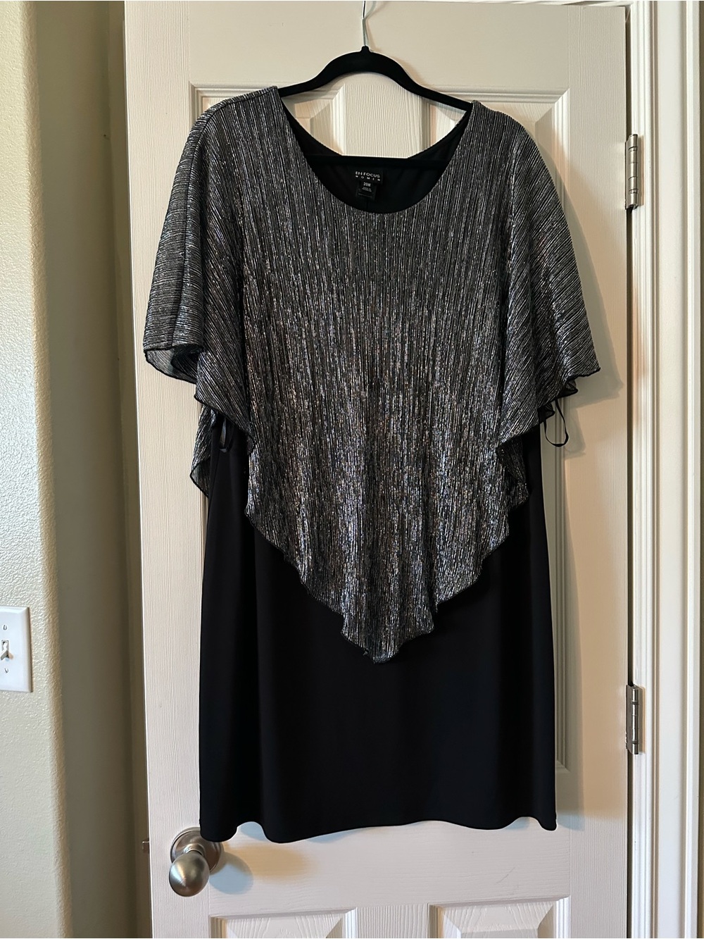 Enfocus Studio Black Dress with Silver Metallic Overlay